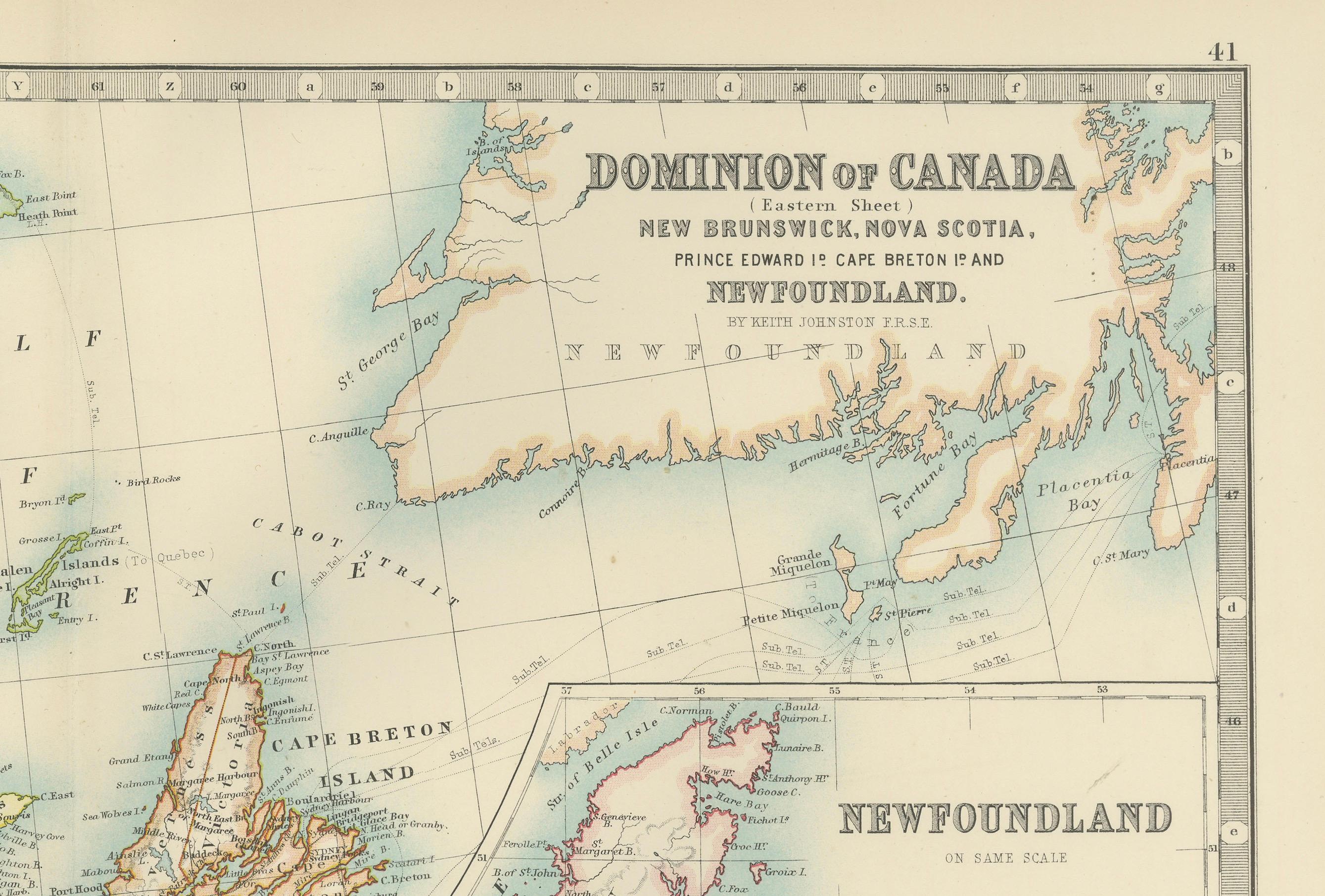 Papier Carte du Dominion du Canada 1903 - Une vue détaillée de l'est du Canada et de Terre-Neuve en vente