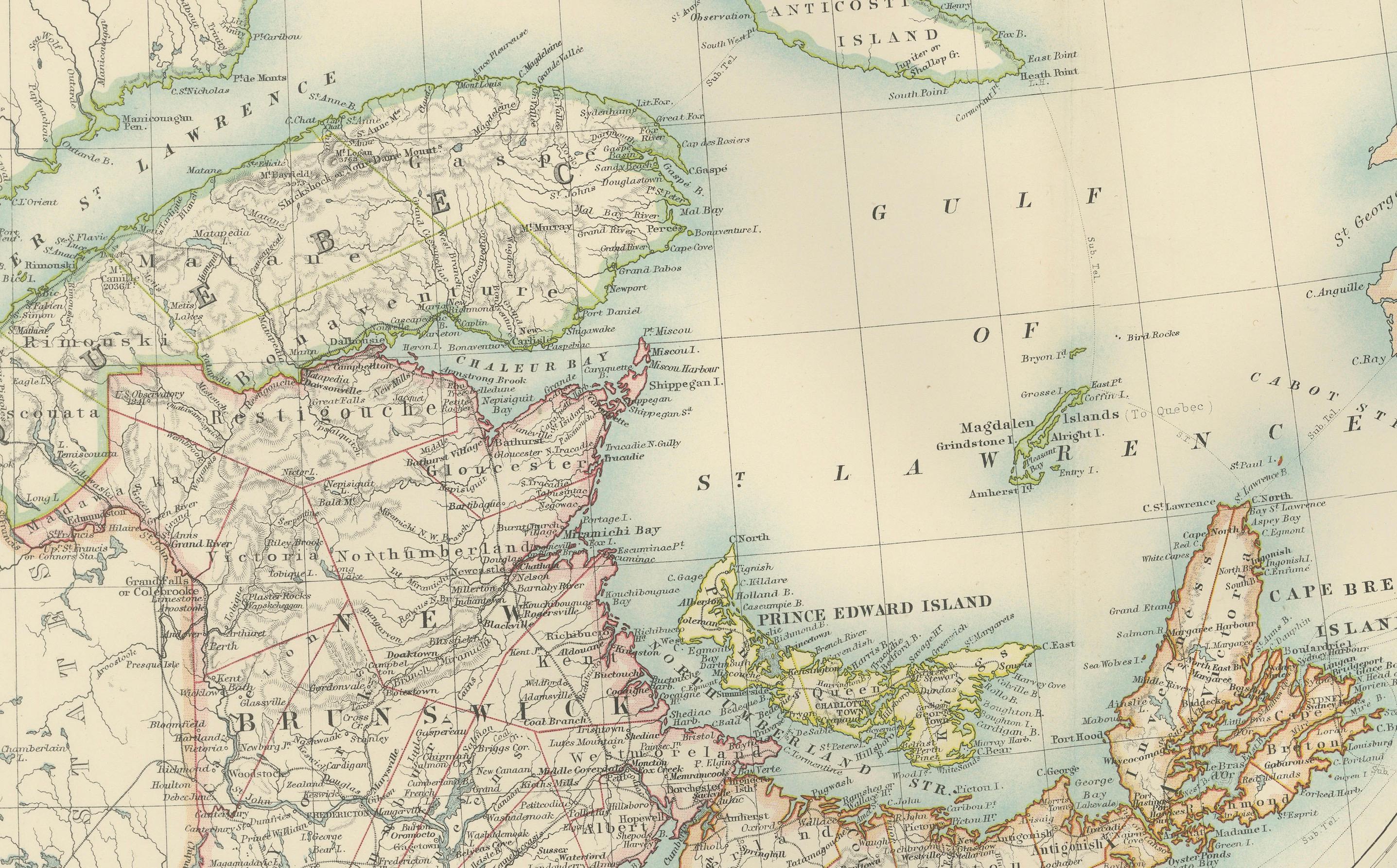Carte du Dominion du Canada 1903 - Une vue détaillée de l'est du Canada et de Terre-Neuve en vente 1