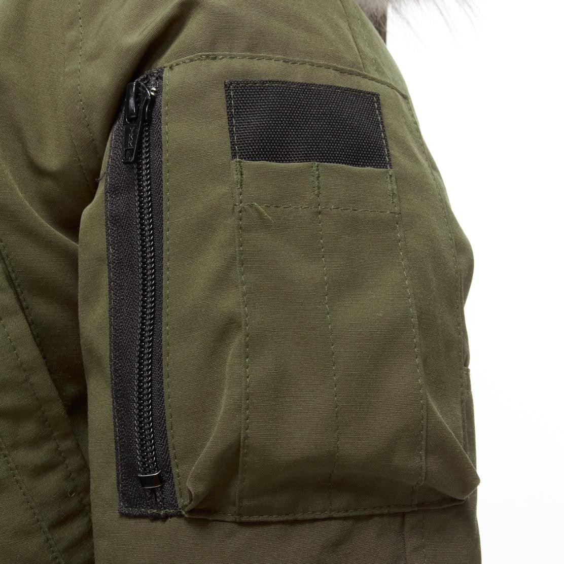 CANADA GOOSE army green nylon duck down fur trim hooded puffer jacket XXS 5