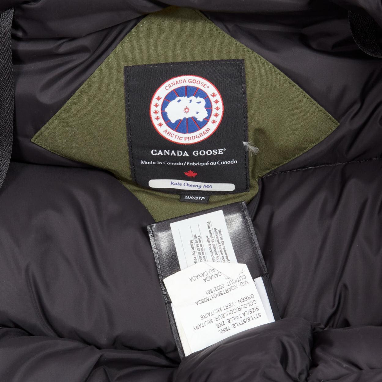CANADA GOOSE army green nylon duck down fur trim hooded puffer jacket XXS 2
