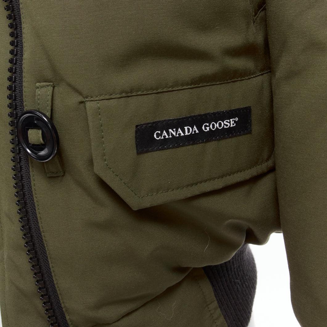 CANADA GOOSE army green nylon duck down fur trim hooded puffer jacket XXS 4