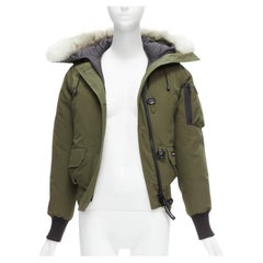 CANADA GOOSE Armeegrüne Puffjacke aus Nylon mit Entenpelzbesatz und Kapuze XXS