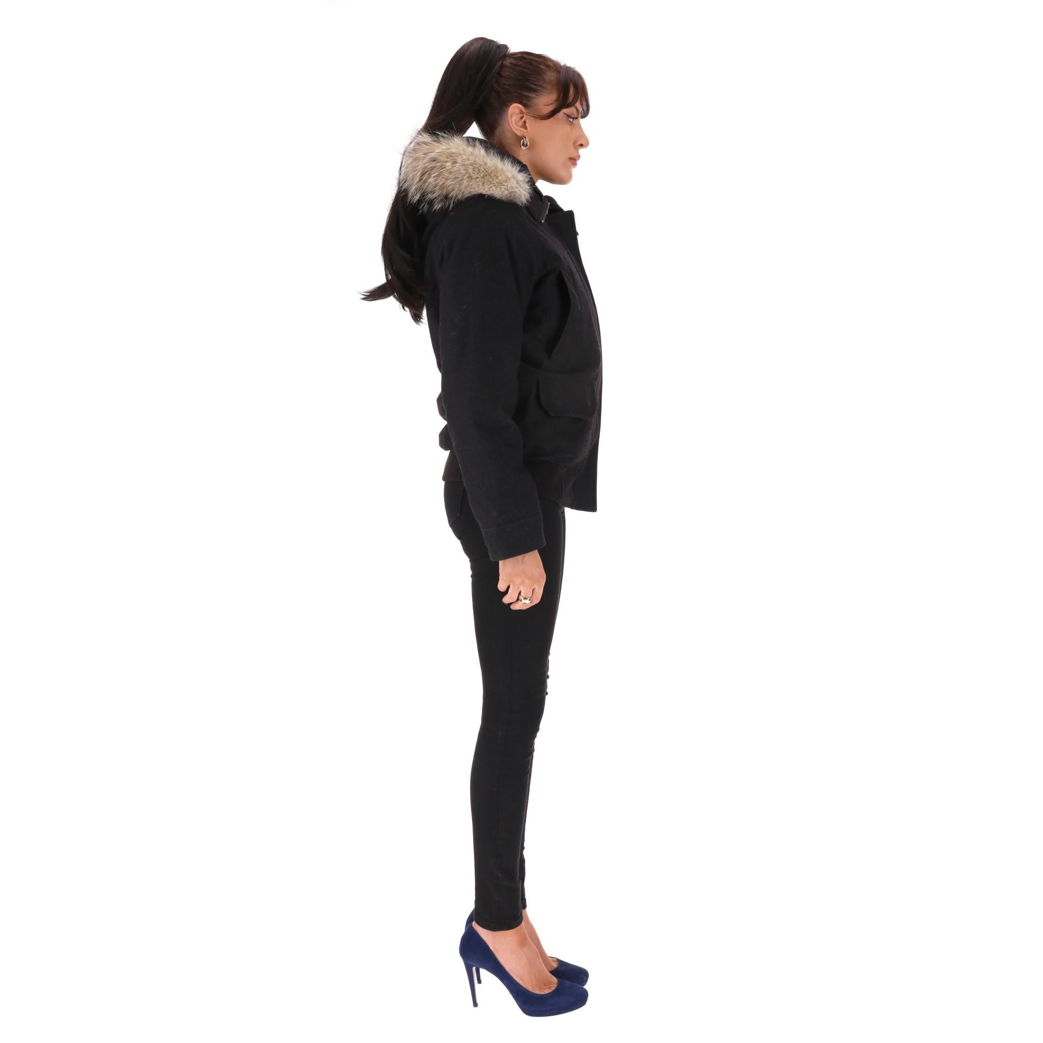 Canada Goose & Loro Piana Wool & Down Bomber Jacket With Coyote Fur Trim In Fair Condition For Sale In London, GB