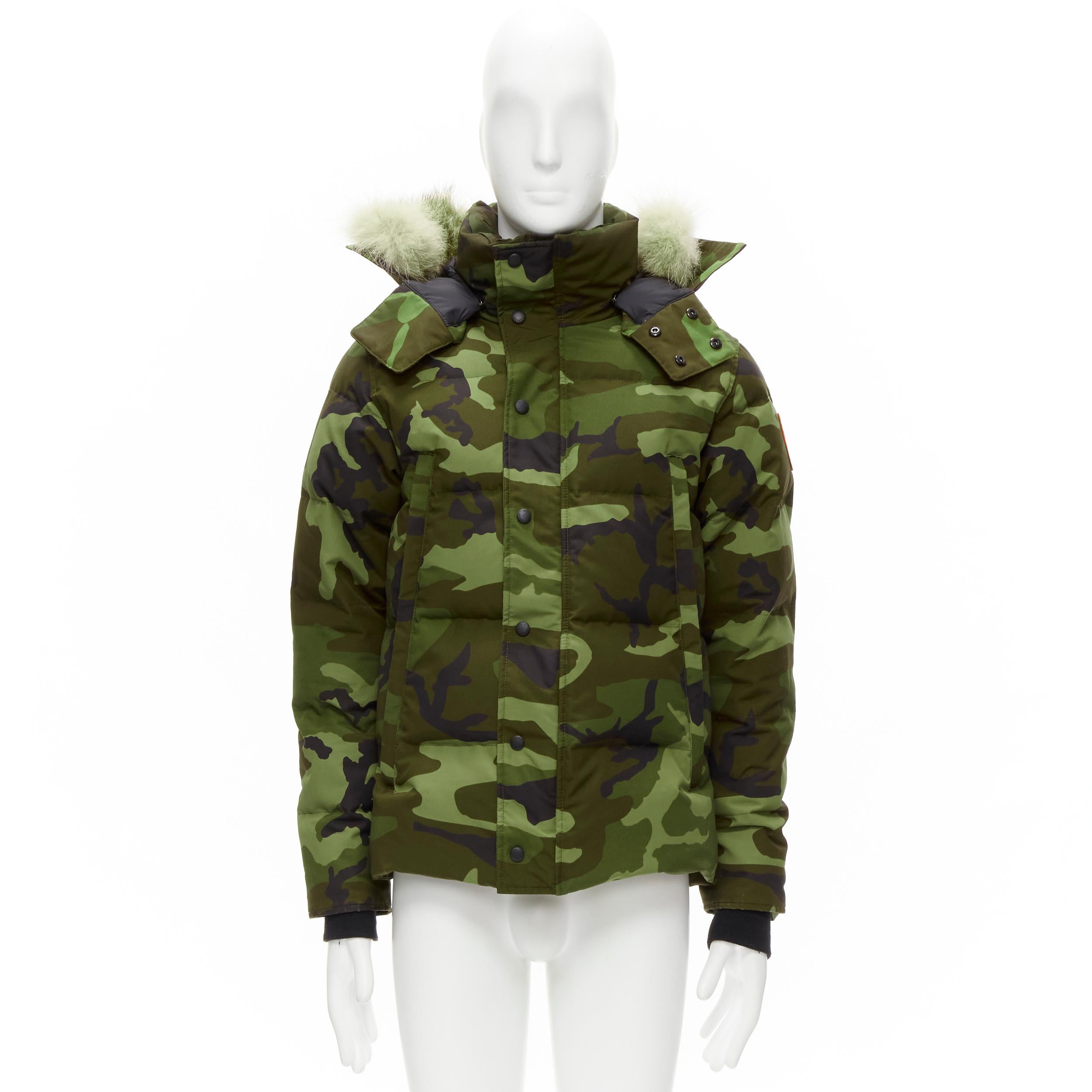 CANADA GOOSE Wyndham Parka fur hood green camouflage duck down puffer jacket M 4