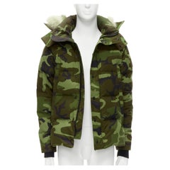 CANADA GOOSE Wyndham Parka con cappuccio di pelliccia verde mimetico e piumino d'anatra M