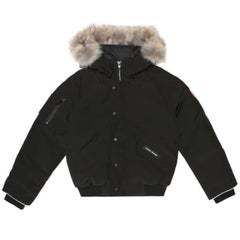 Used Canada Goose Youth Black Rundle Bomber Jacket w/ Coyote Fur - Size 10-12 Years