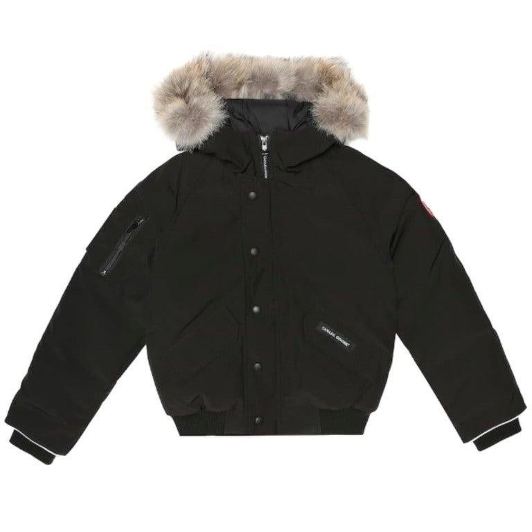 Canada Goose Youth Black Rundle Bomber Jacket w/ Coyote Fur Size 10