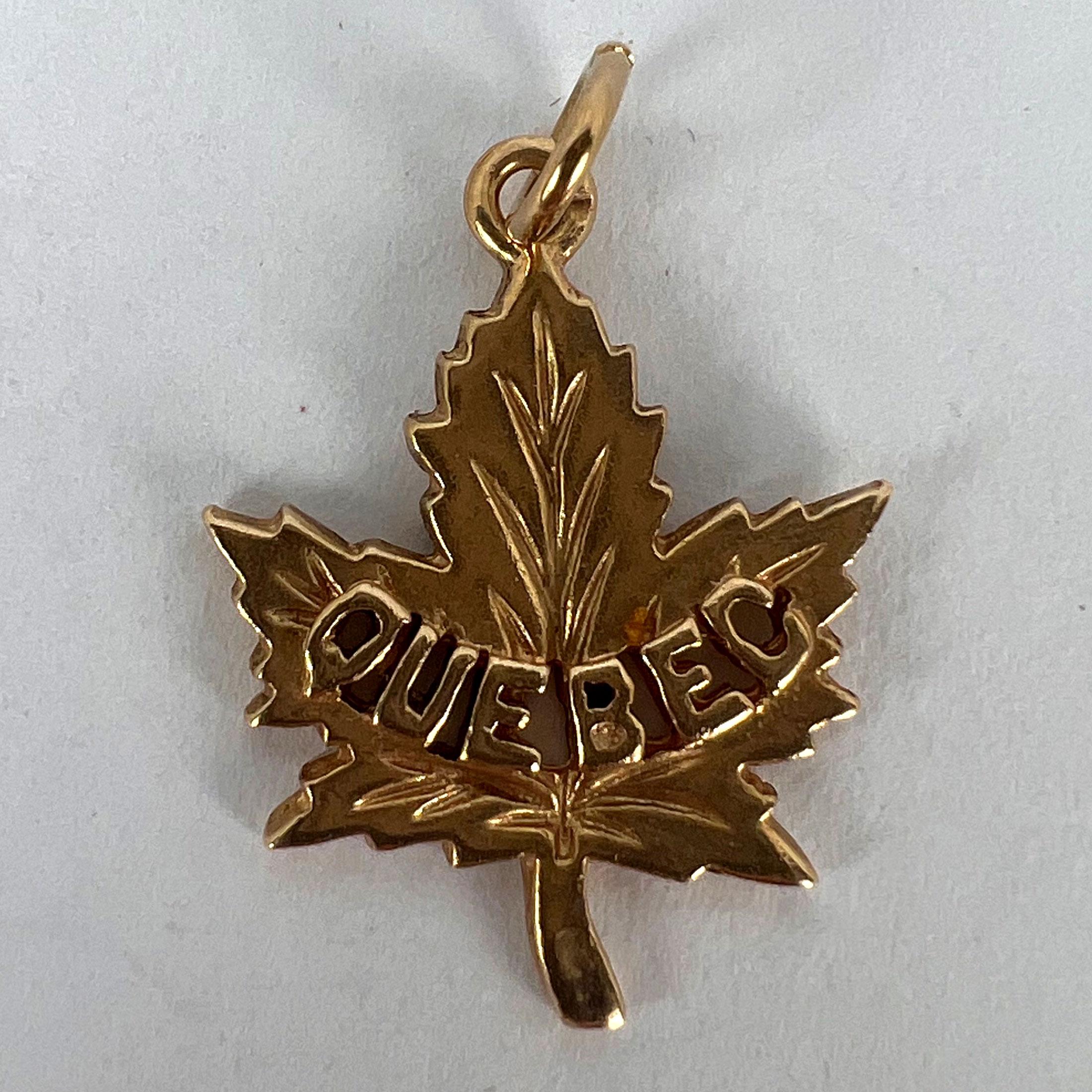 Canada Maple Leaf Quebec 14K Yellow Gold Charm Pendant For Sale 6