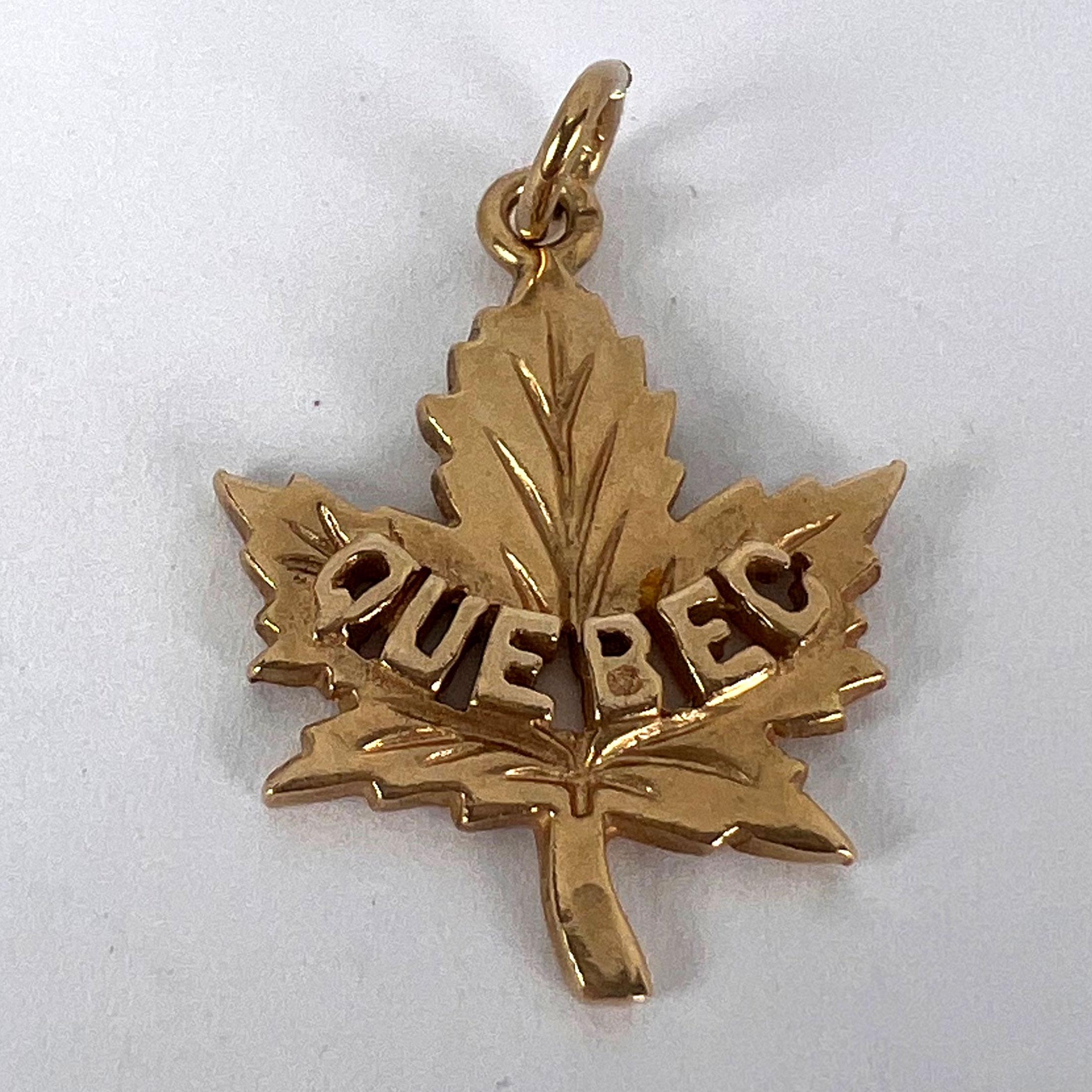Canada Maple Leaf Quebec 14K Yellow Gold Charm Pendant For Sale 7