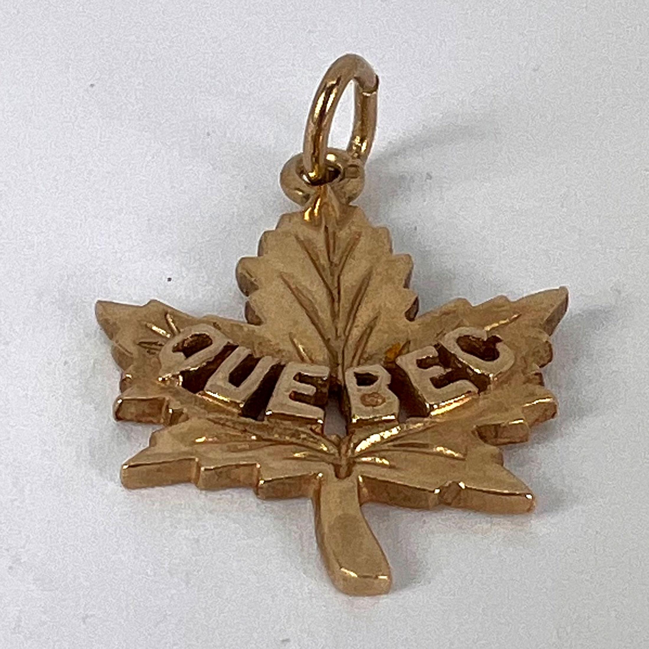 Canada Maple Leaf Quebec 14K Yellow Gold Charm Pendant For Sale 8