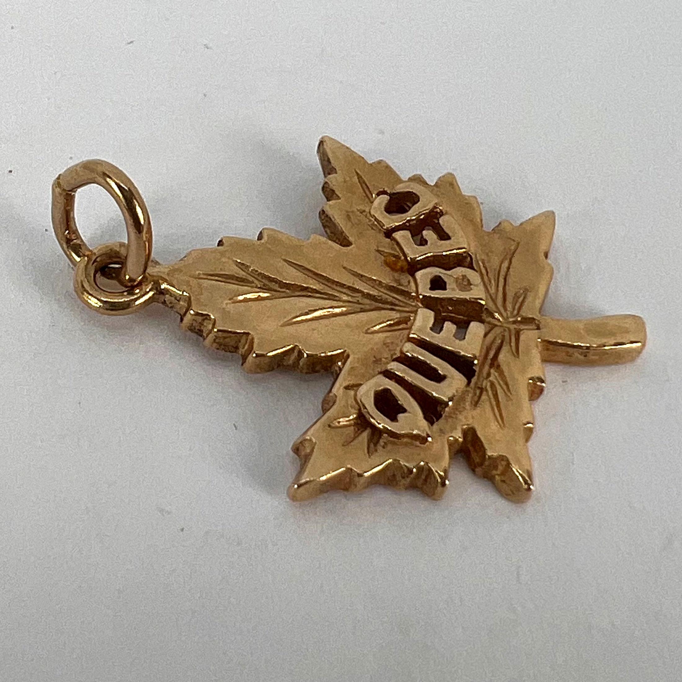 Canada Maple Leaf Quebec 14K Yellow Gold Charm Pendant For Sale 9