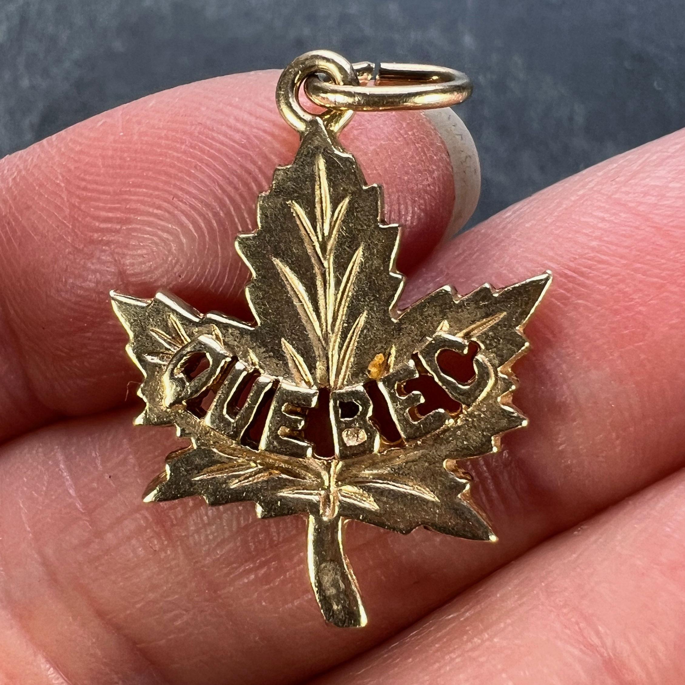 Women's or Men's Canada Maple Leaf Quebec 14K Yellow Gold Charm Pendant For Sale