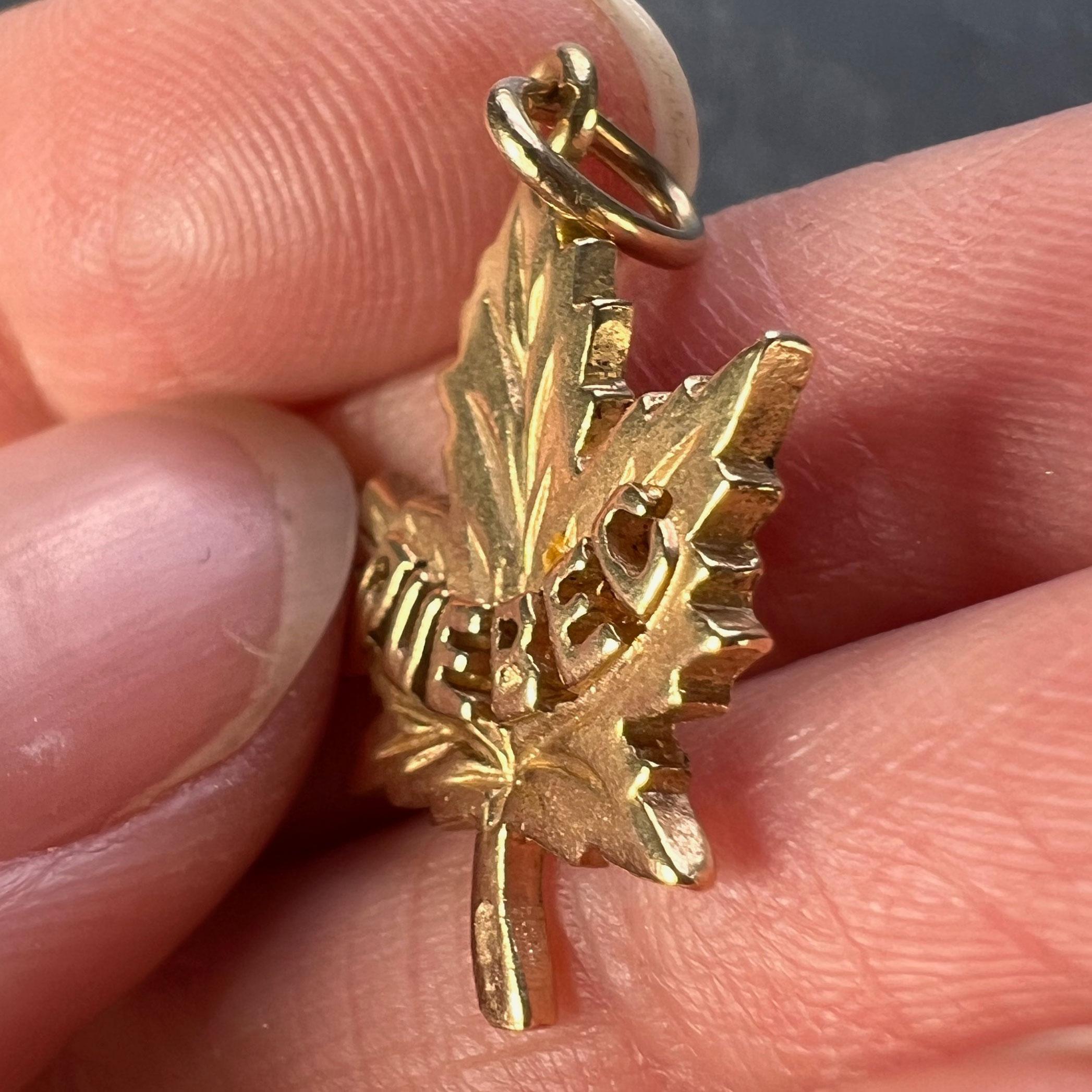 Canada Maple Leaf Quebec 14K Yellow Gold Charm Pendant For Sale 1