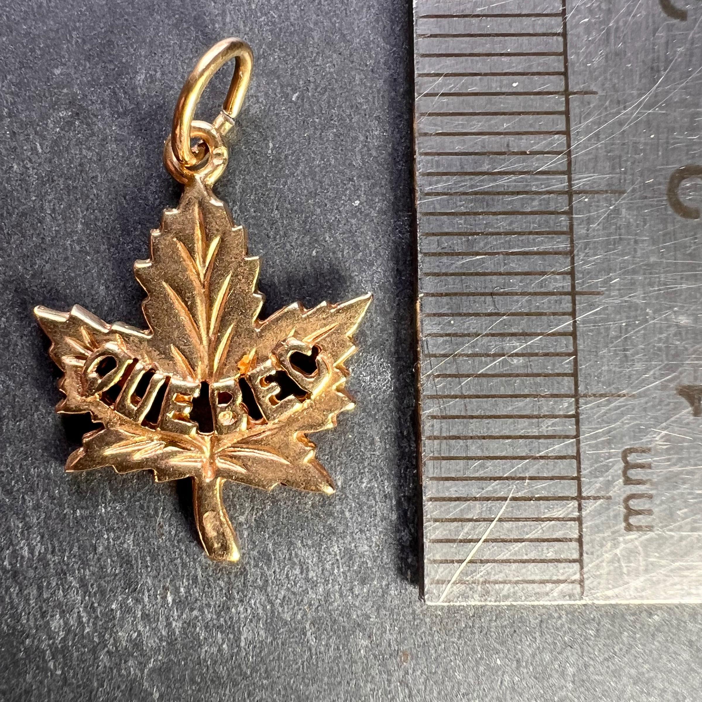 Canada Maple Leaf Quebec 14K Yellow Gold Charm Pendant For Sale 4