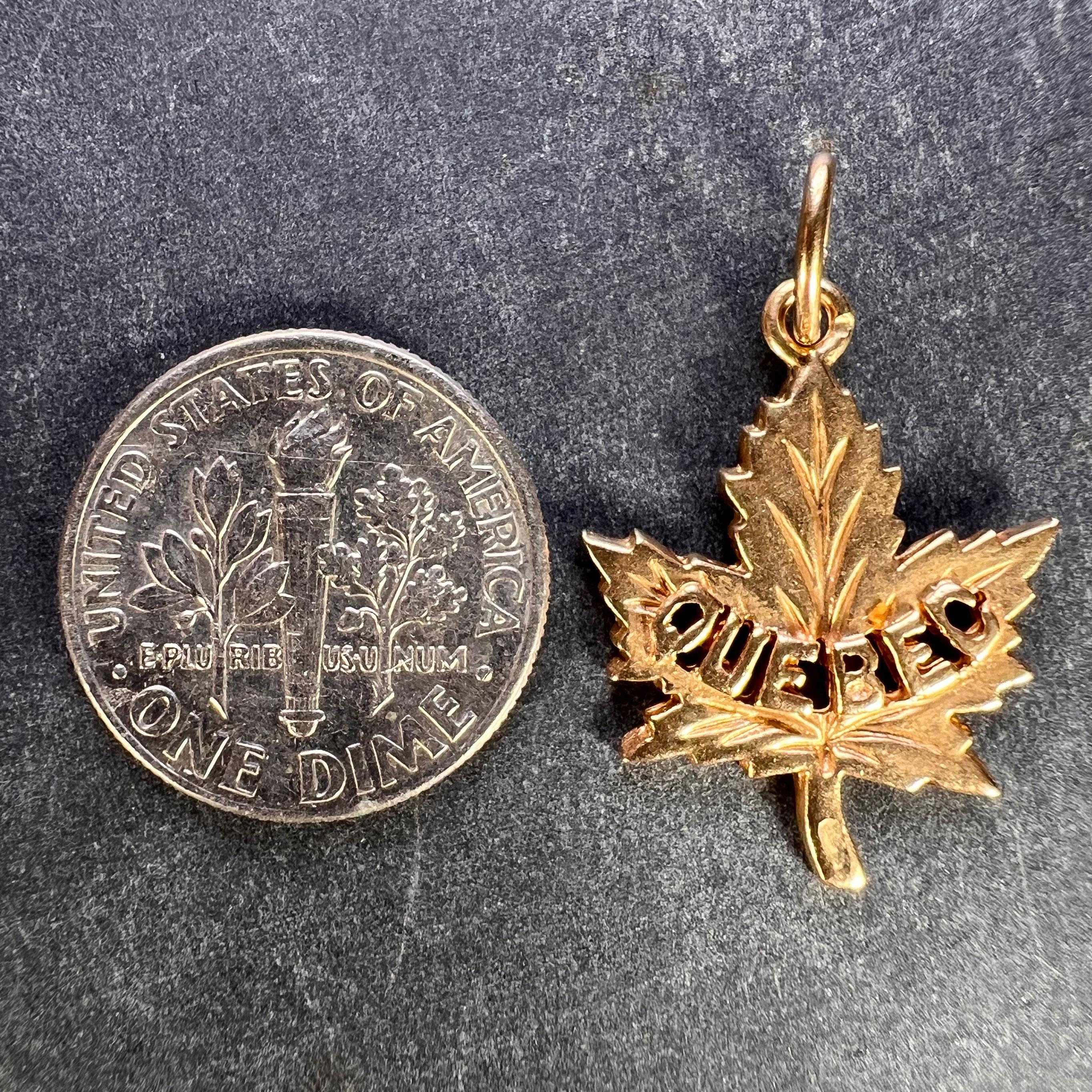 Canada Maple Leaf Quebec 14K Yellow Gold Charm Pendant For Sale 5