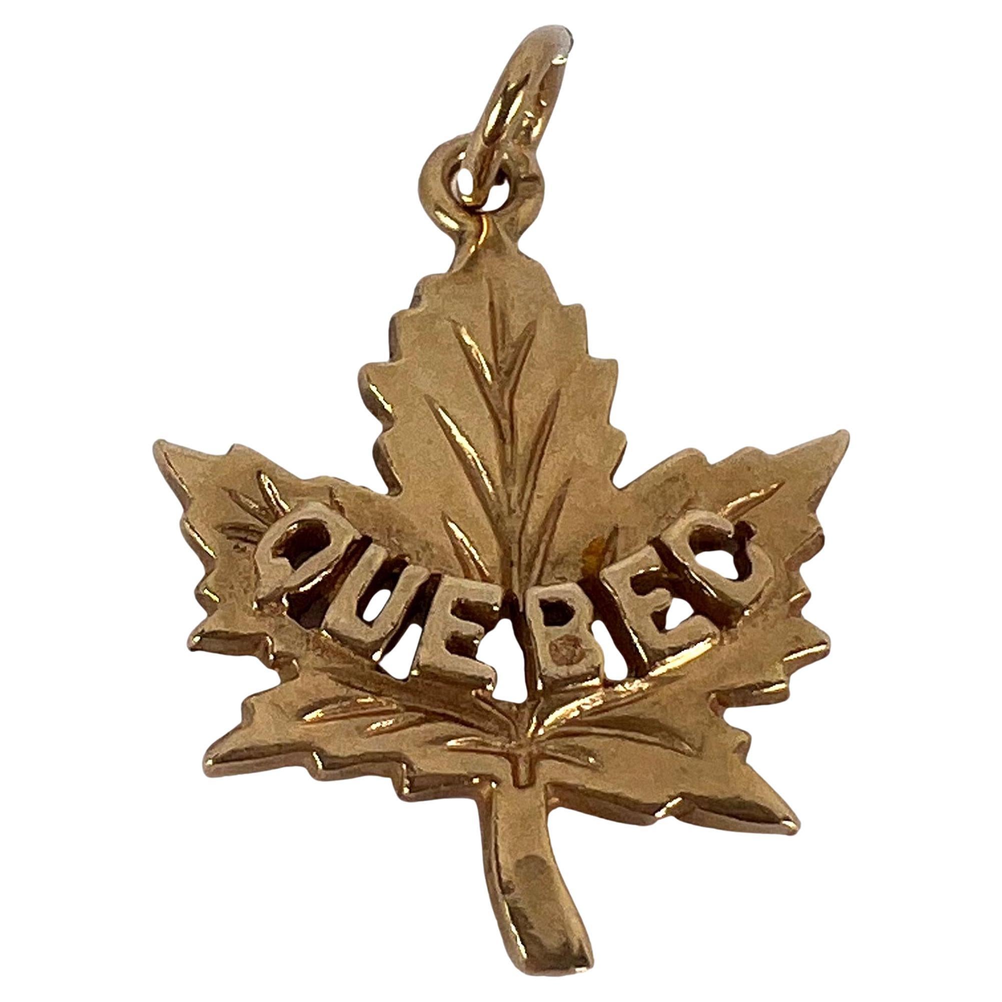 Canada Maple Leaf Quebec 14K Yellow Gold Charm Pendant For Sale