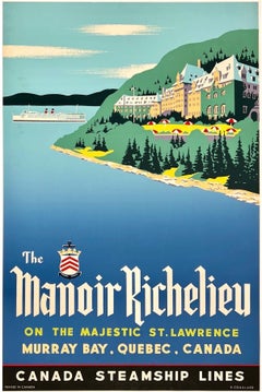 CANADA STEAMSHIP LINES Original Vintage Travel Tourism Poster MANOIR RICHELIEU