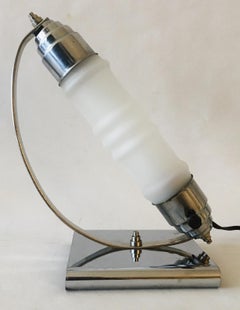 Canadian Art Deco Chrome & Frosted Glass Accent Lamp by the Florentine Lamp Co.