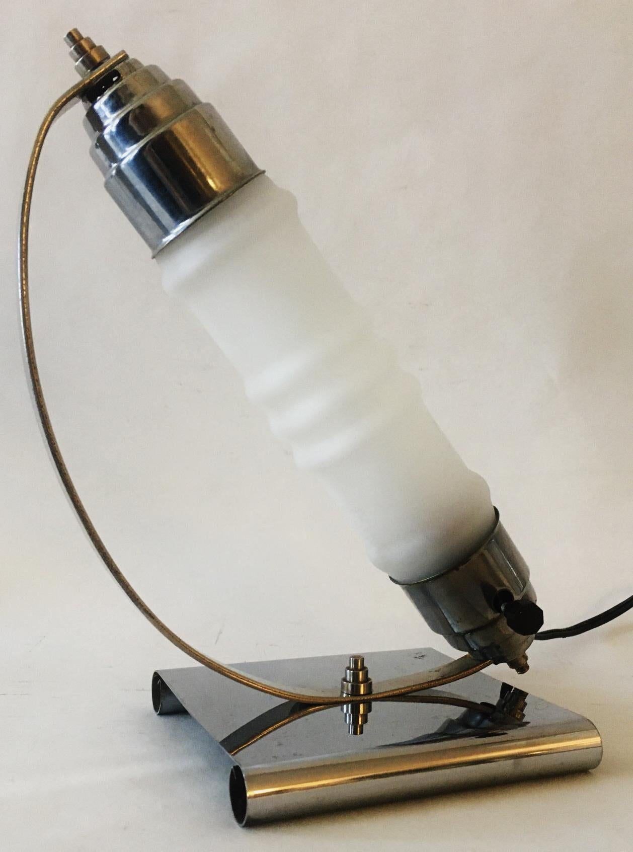 Molded Canadian Art Deco Chrome & Frosted Glass Accent Lamp by the Florentine Lamp Co. For Sale