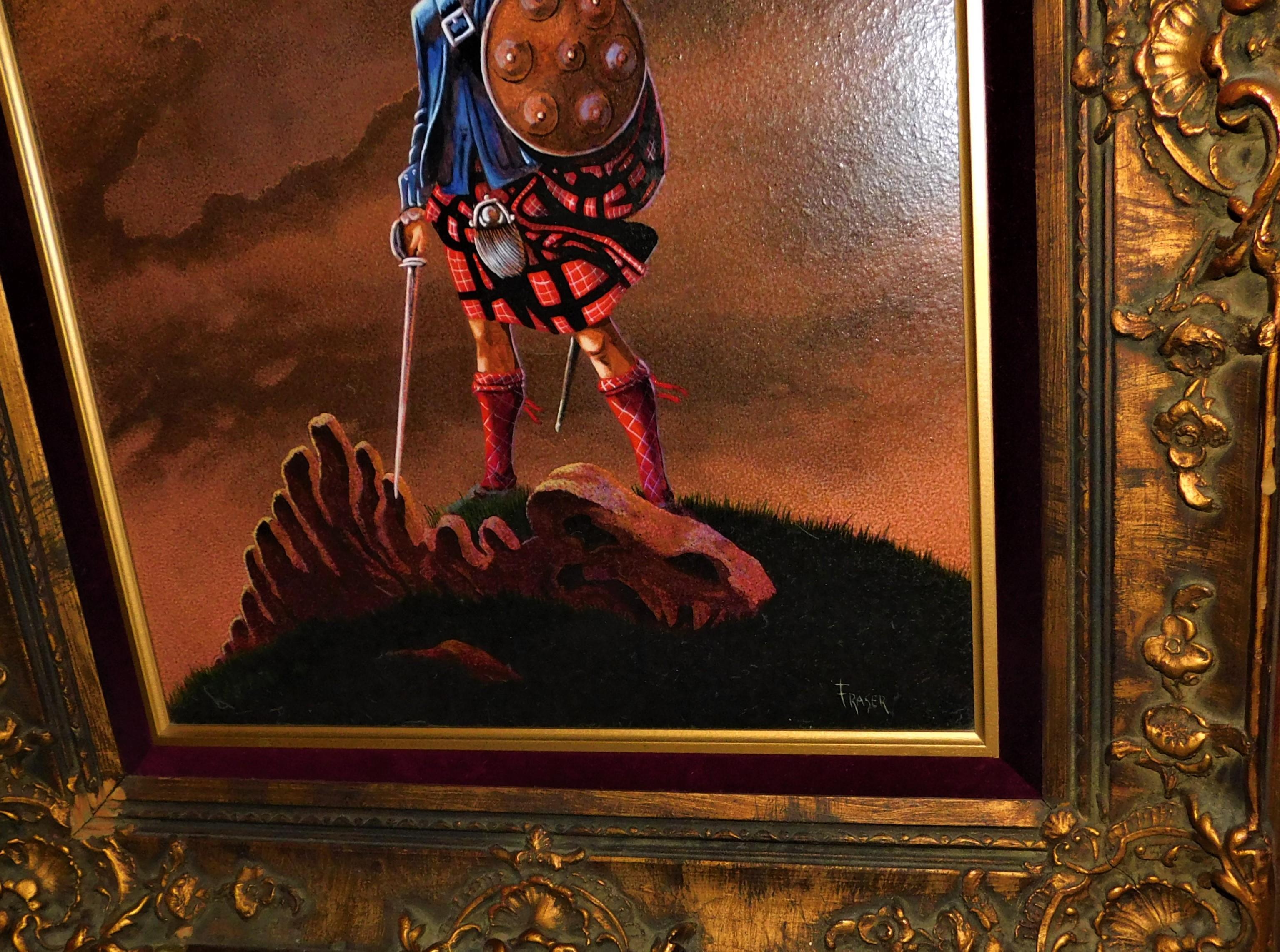 Canadian Artist Fraser Painting of a Mythical Scottish Highlander Slain Dragon For Sale 5