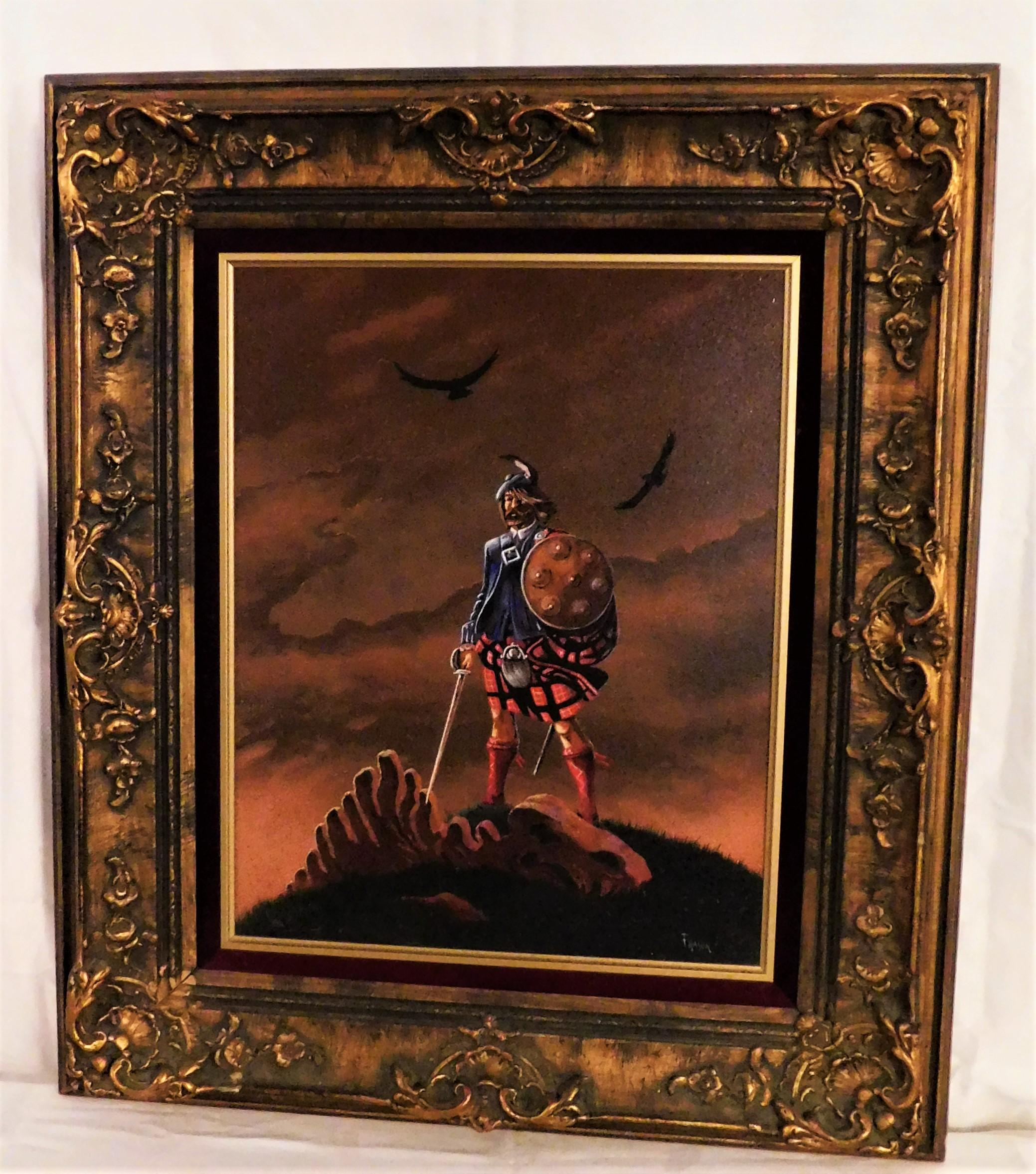 Canadian Artist Fraser Painting of a Mythical Scottish Highlander Slain Dragon For Sale 1