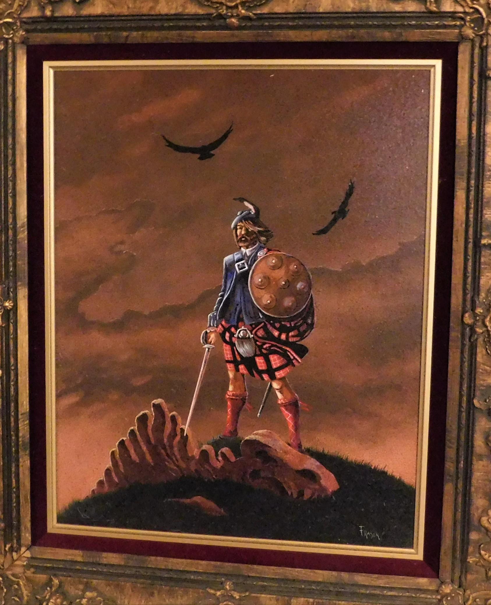 Canadian Artist Fraser Painting of a Mythical Scottish Highlander Slain Dragon For Sale 2