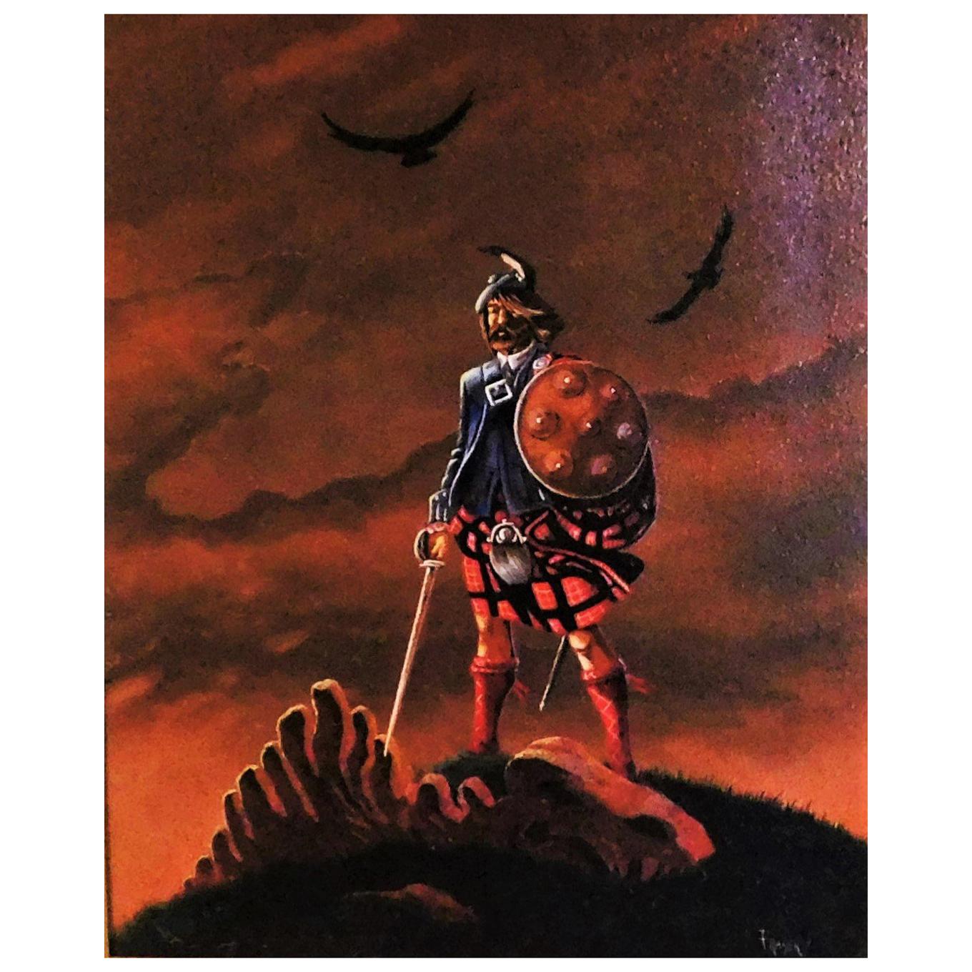 Canadian Artist Fraser Painting of a Mythical Scottish Highlander Slain Dragon For Sale