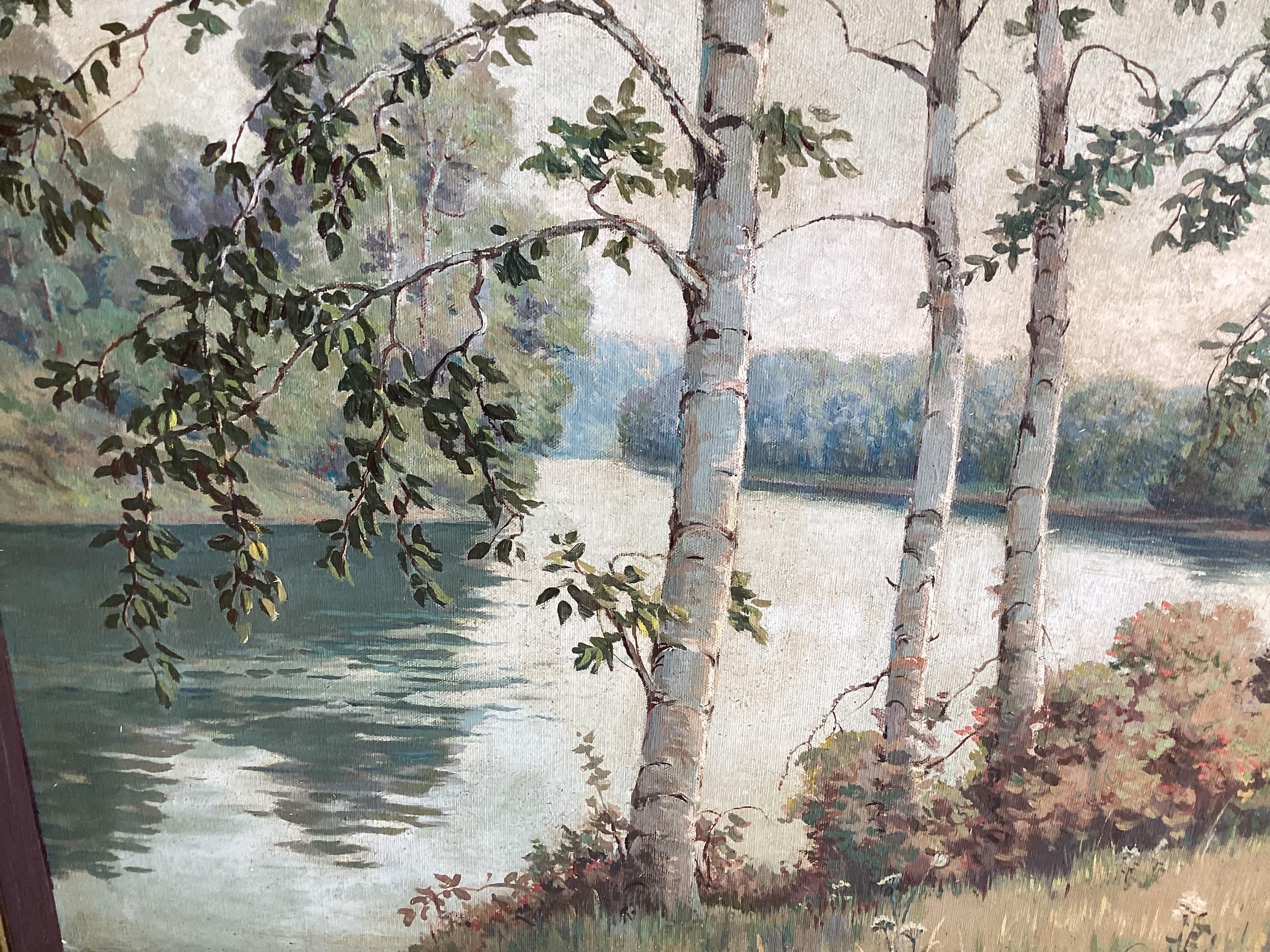 Kanadische Landschaftsgemälde eines Birkenbaums, Öl auf Leinwand, signiert W. Wright, gerahmt im Angebot 1