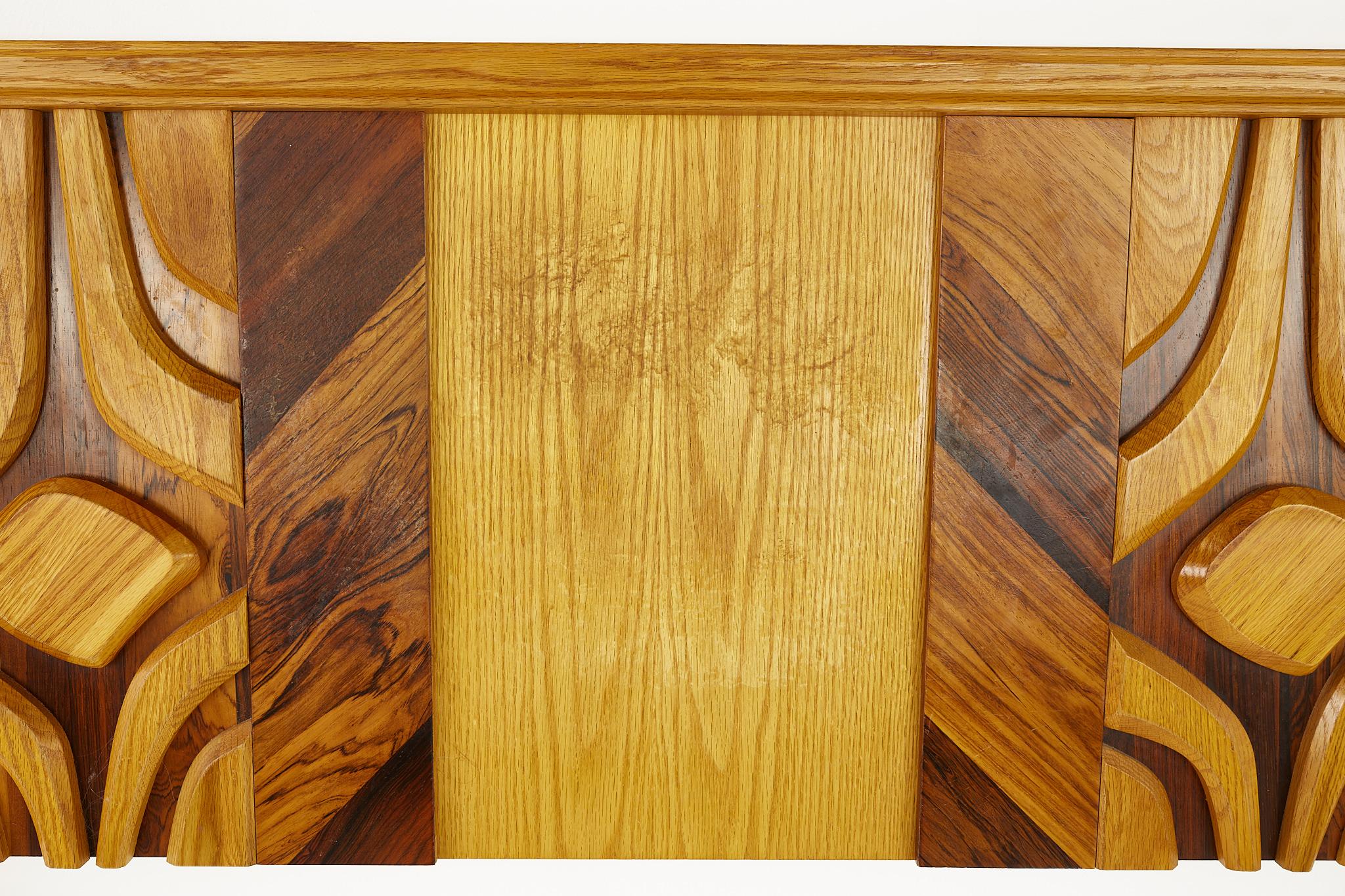 Mid Century Canadian Brutalist Queen Rosewood and Oak Headboard In Good Condition For Sale In Countryside, IL