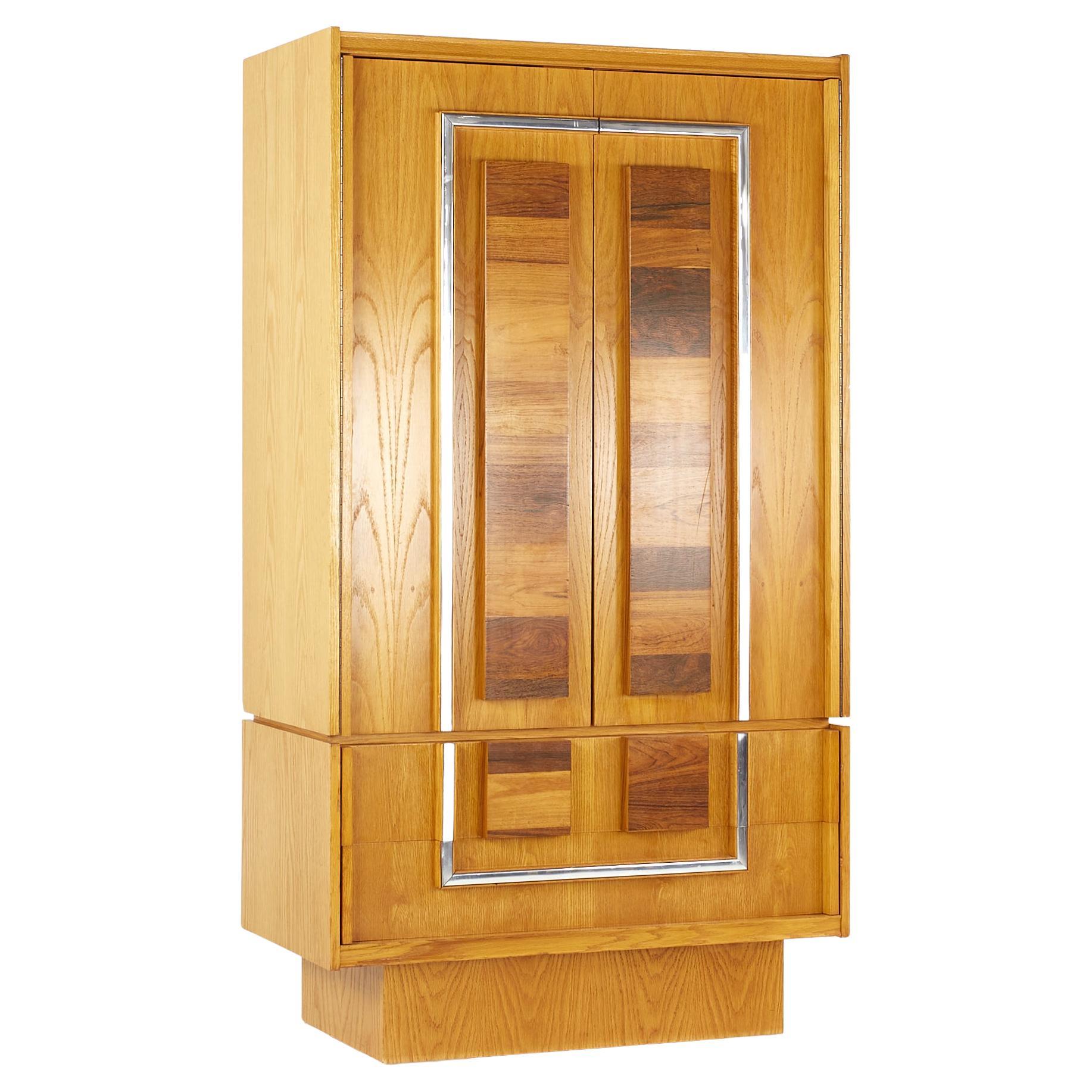 SOLD 05/01/24 Canadian Brutalist Mid Century Rosewood Chrome and Oak Armoire