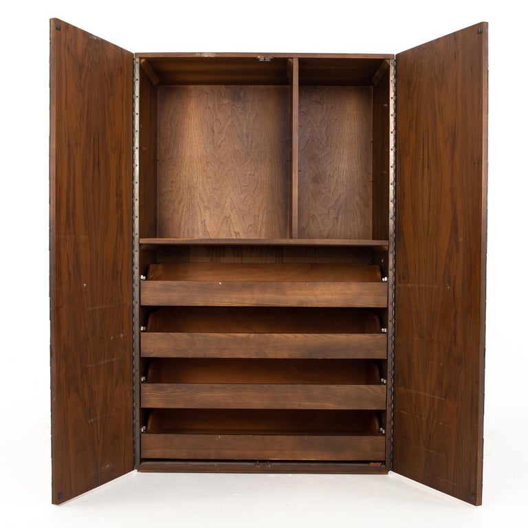 Canadian Brutalist Mid Century Walnut Armoire Highboy Dresser at