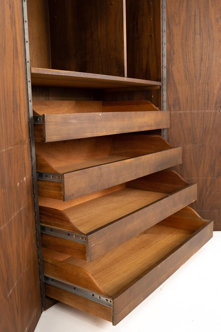 Canadian Brutalist Mid Century Walnut Armoire Highboy Dresser at