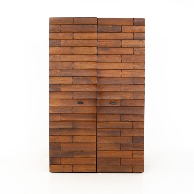 Canadian Brutalist Mid Century Walnut Armoire Highboy Dresser at