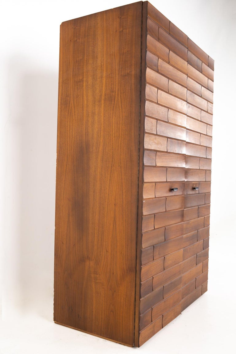 Canadian Brutalist Mid Century Walnut Armoire Highboy Dresser at