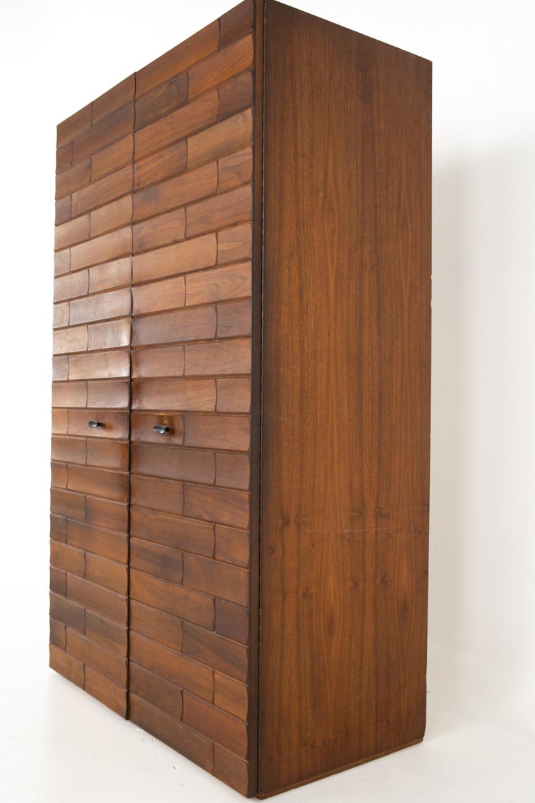 Canadian Brutalist Mid Century Walnut Armoire Highboy Dresser at