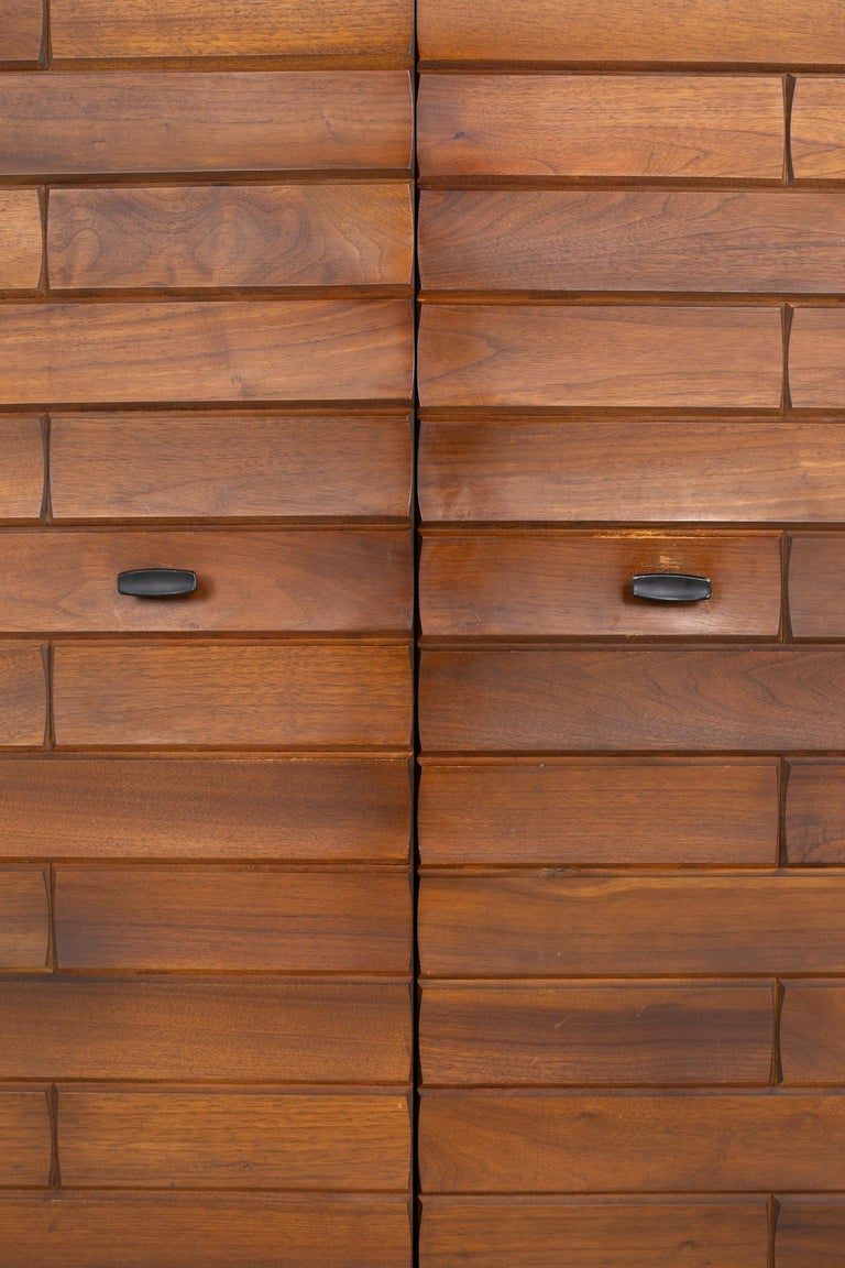 Canadian Brutalist Mid Century Walnut Armoire Highboy Dresser at