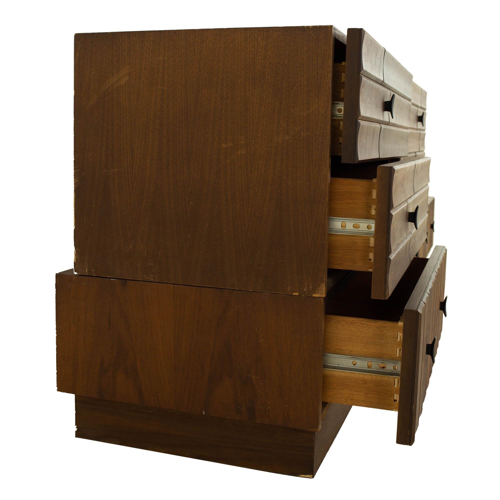 Late 20th Century Canadian Brutalist Mid Century Walnut Lowboy Dresser For Sale