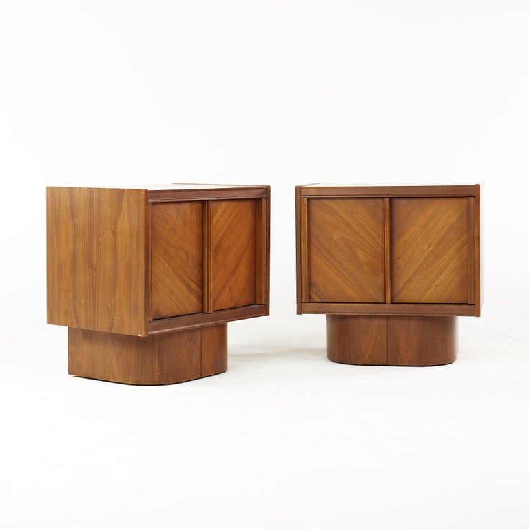Canadian Brutalist Mid Century Walnut Nightstands, Pair at 1stDibs