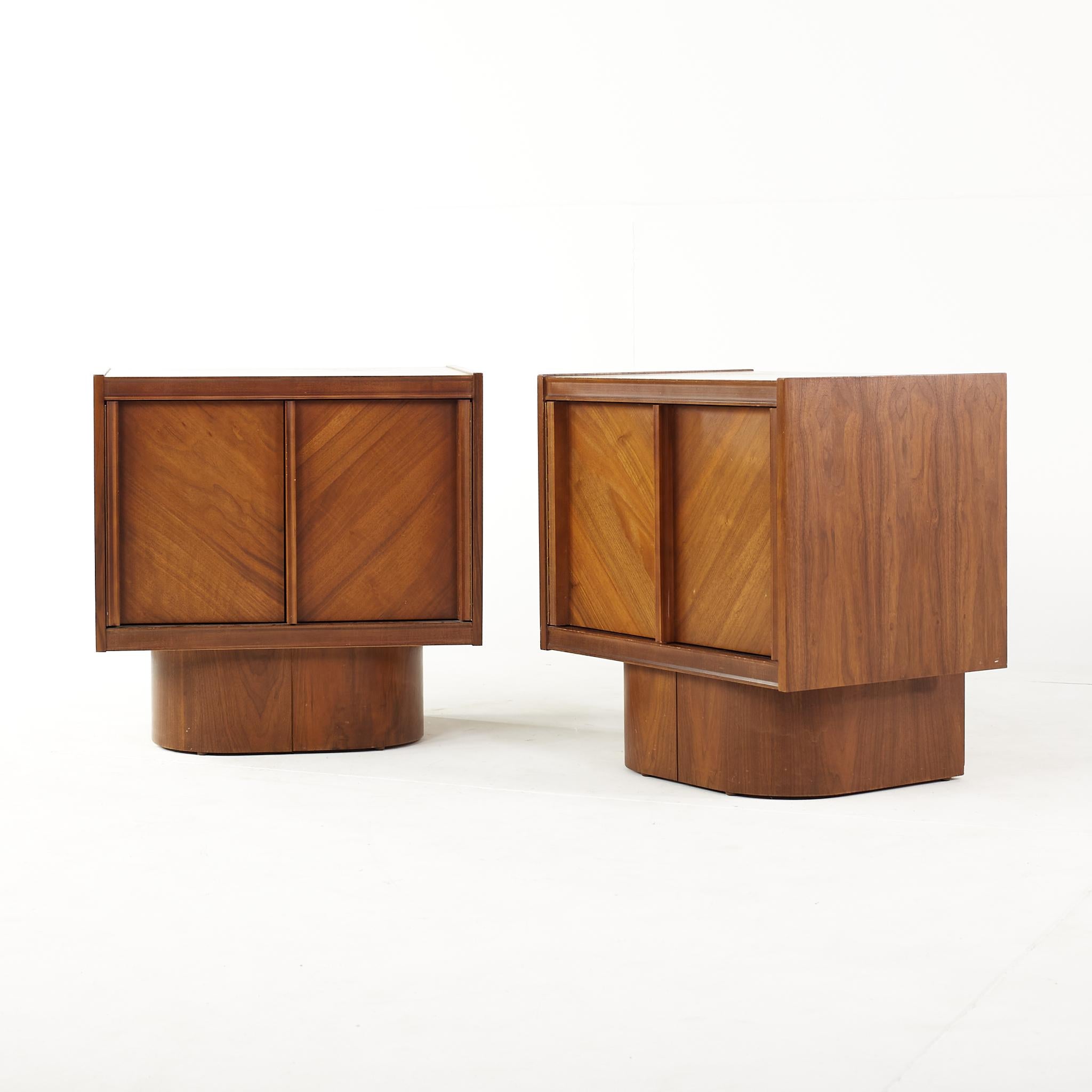 Mid-Century Modern Canadian Brutalist Mid Century Walnut Nightstands, Pair