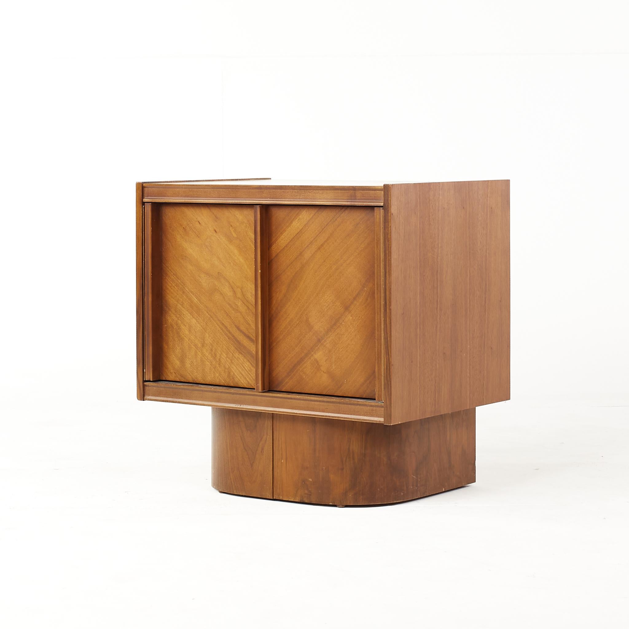 Canadian Brutalist Mid Century Walnut Nightstands, Pair 1