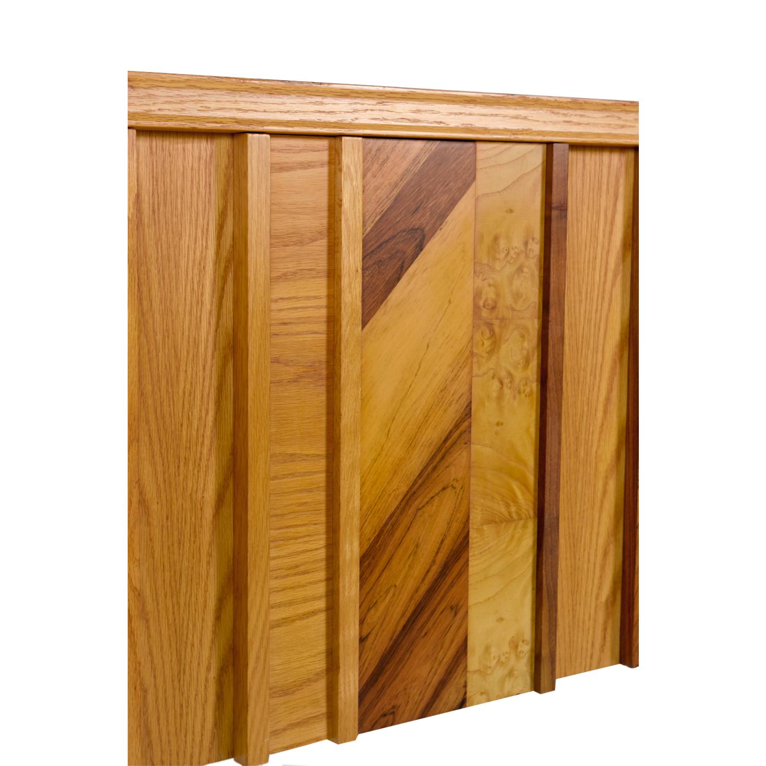 Multi-Veneer Canadian Brutalist Queen or Double Bed Headboard by Tabago Ltd. In Excellent Condition In Chattanooga, TN