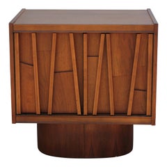 Canadian Brutalist Two Shelved Side Table with Wood Mosaic Pattern