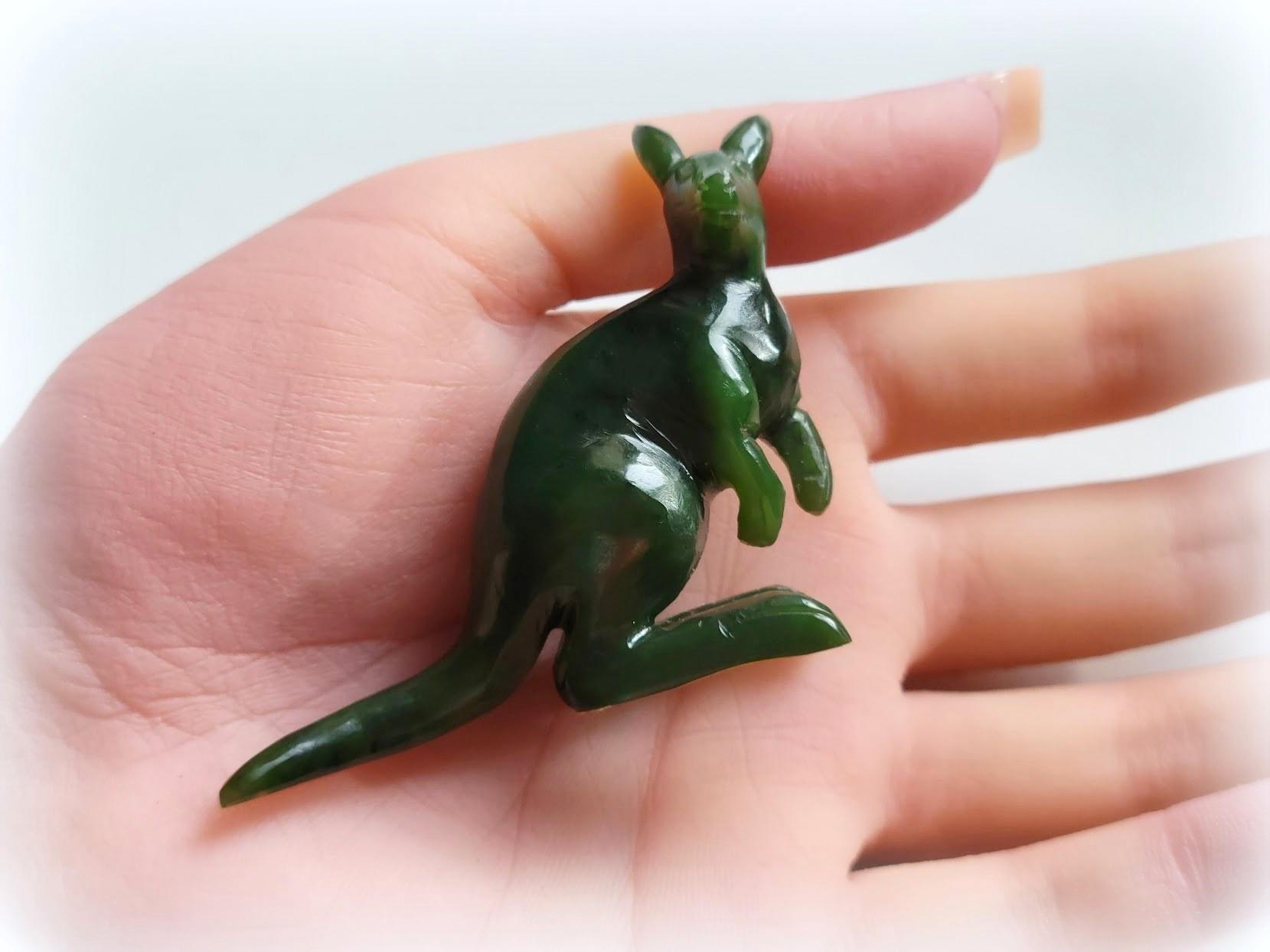 Women's or Men's Canadian Carved Nephrite Australian Kangaroo Figurine  For Sale