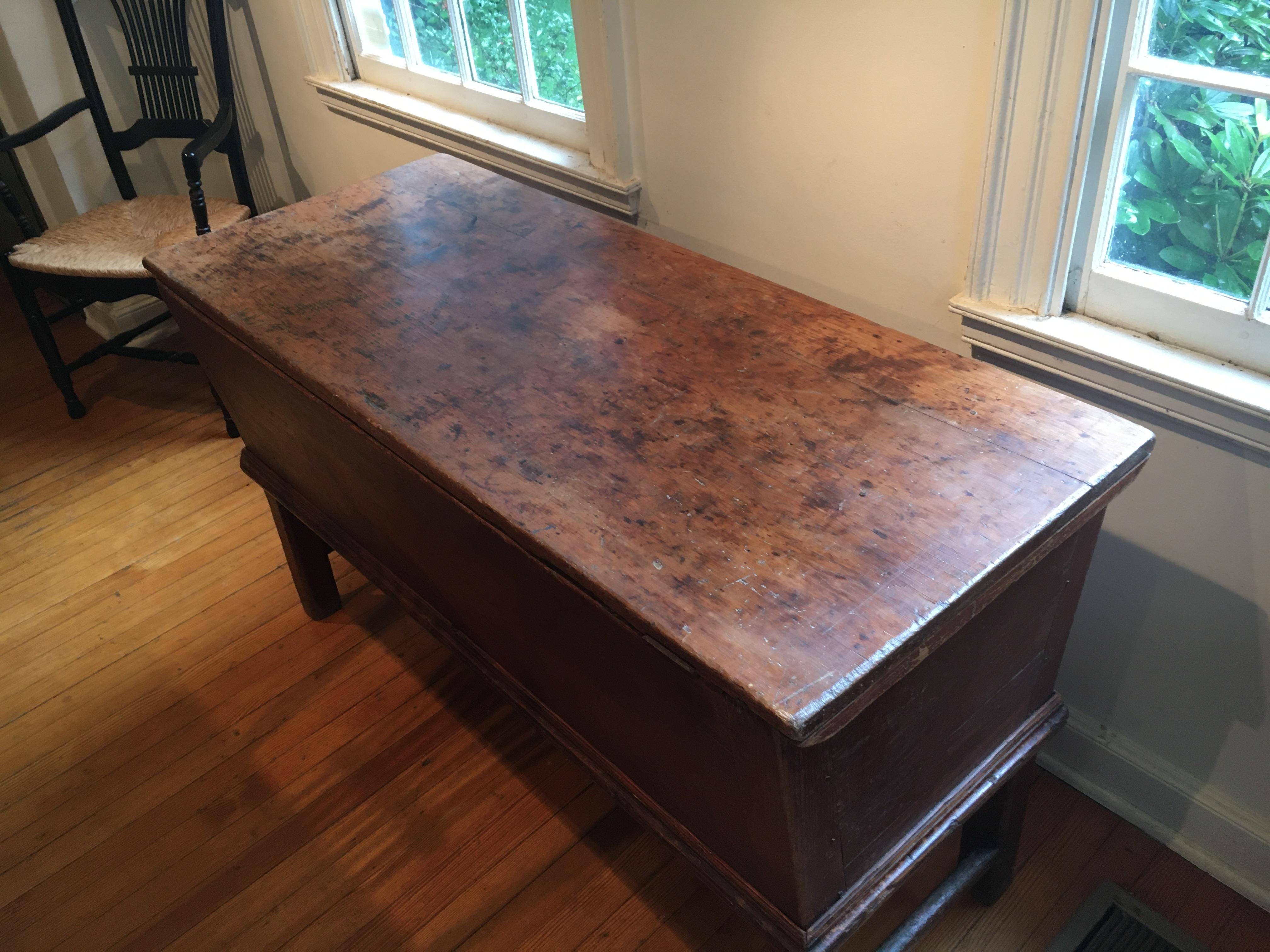 - Possibly the nicest dough table we have ever bought. The top comes off, which was used for rising dough. What a wonderful dining or kitchen piece and makes quite a statement and has original paint on the base. This piece is flawless!