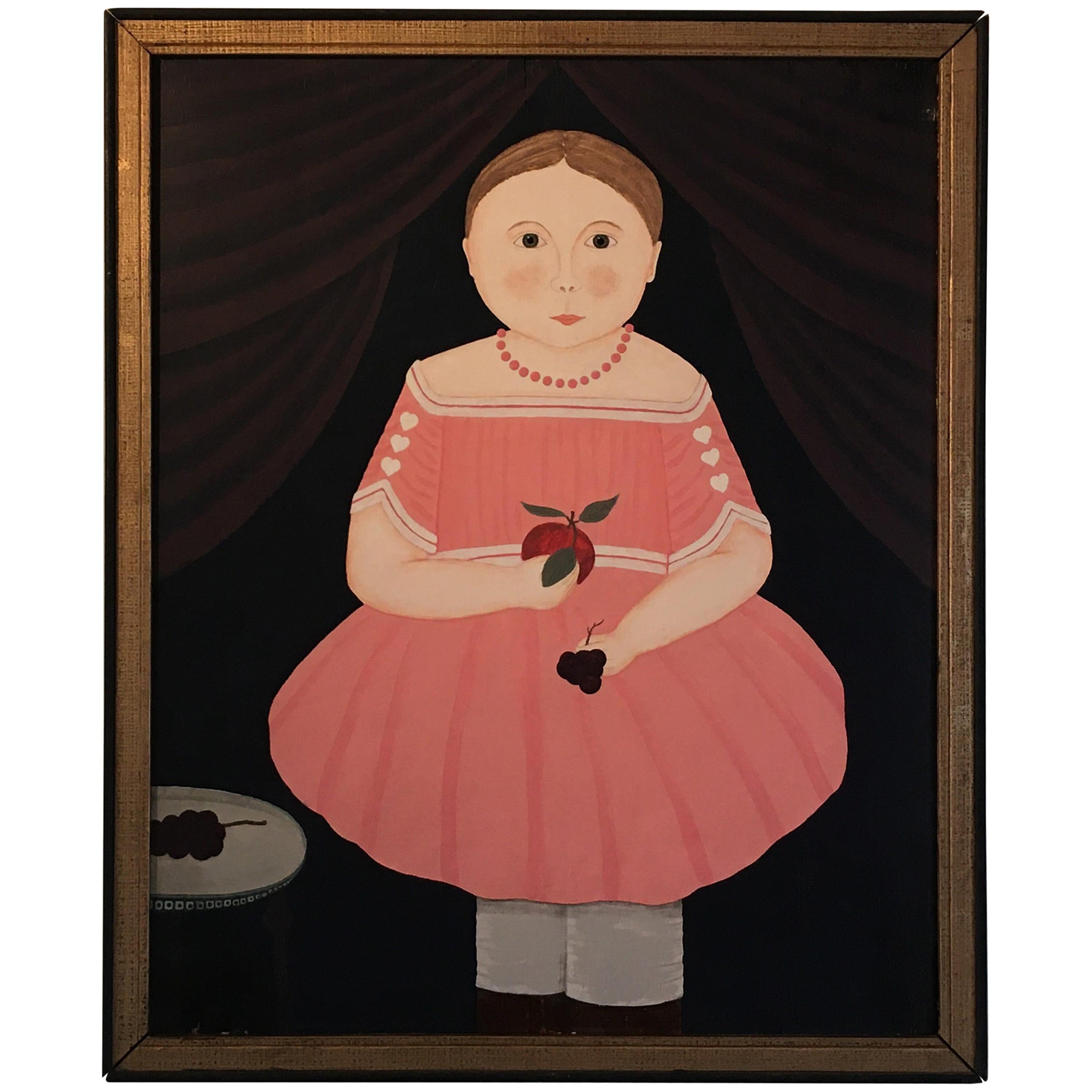 Canadian Folk Art Painting or Lady in Pink