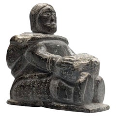 Canadian Inuit Soapstone Figure of a Woman Making a Kamik by Lydia Anautak Qumak