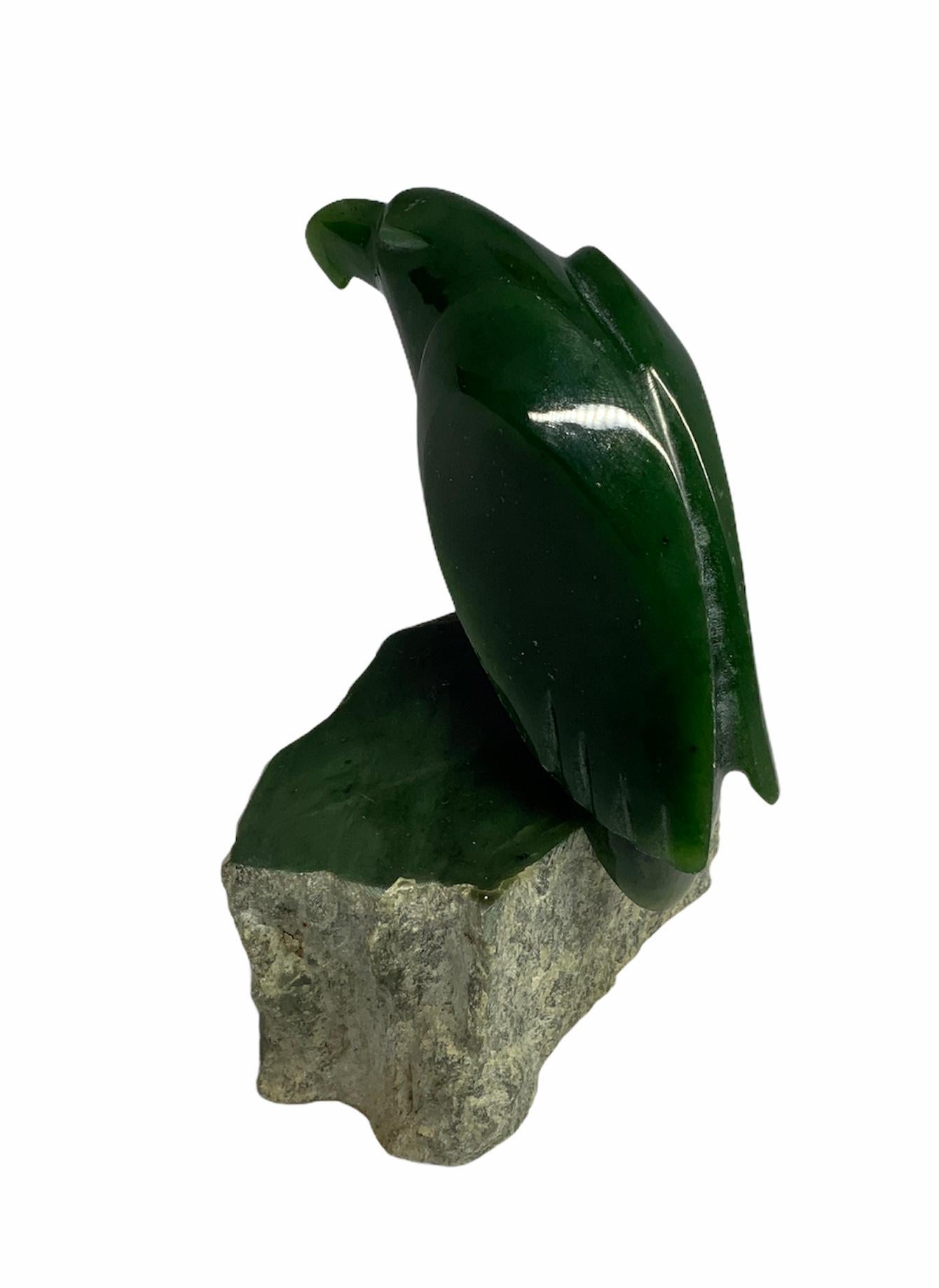 Hand-Carved Canadian Jade Carved Sculpture of a Raven