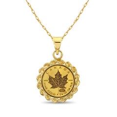 Canadian Maple Leaf Necklace with Rope Bezel 14k Yellow Gold