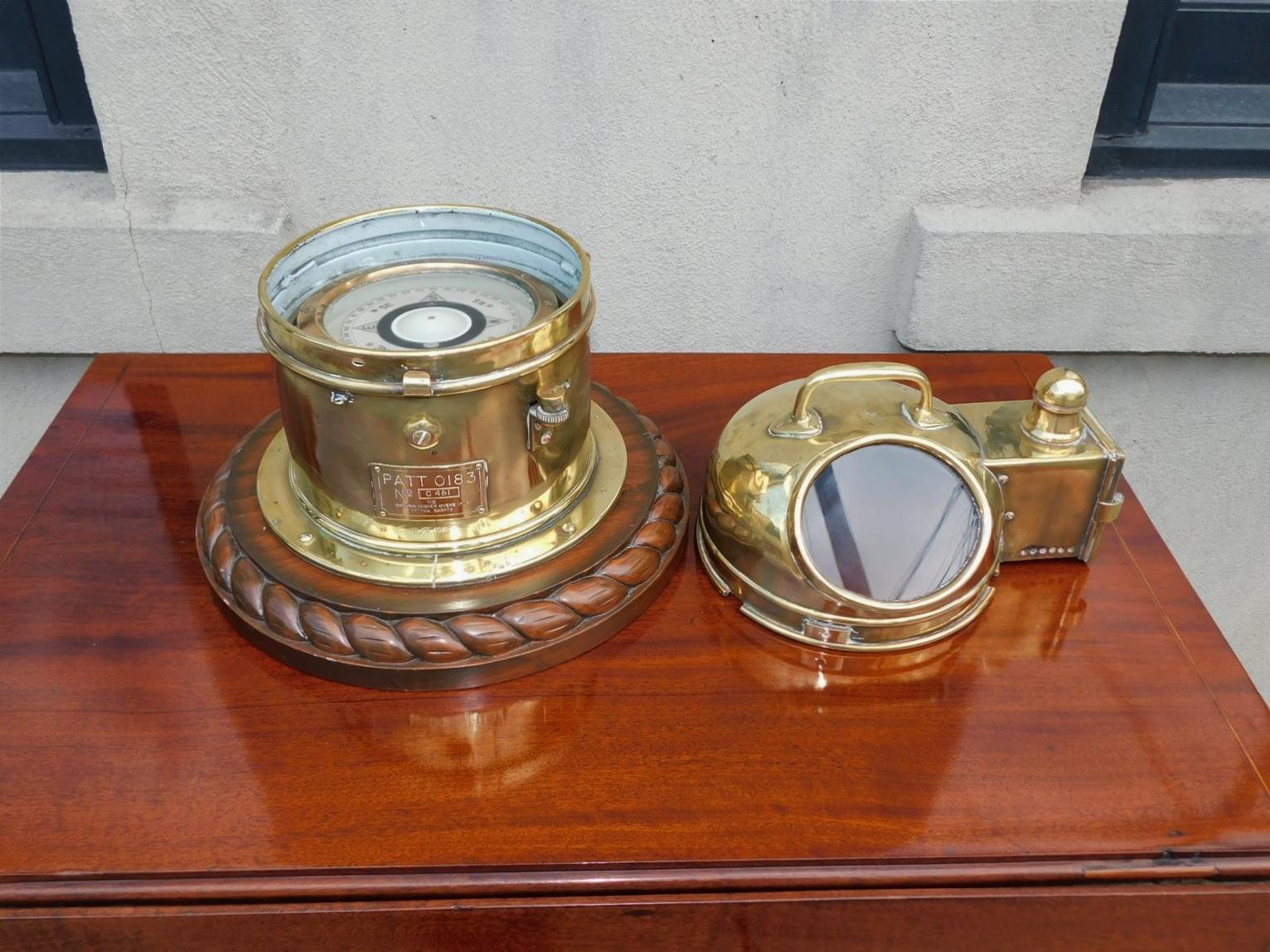 Canadian Nautical Brass Yacht Binnacle Mounted on Mahogany Rope Base, 20th Cent. For Sale 5