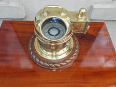 Canadian Nautical Brass Yacht Binnacle Mounted on Mahogany Rope Base, 20th Cent.
